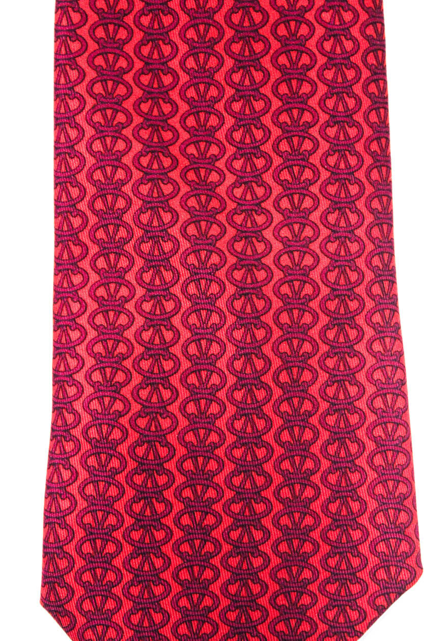 Hermes Mens Silk Novelty Print Necktie Red - image 4