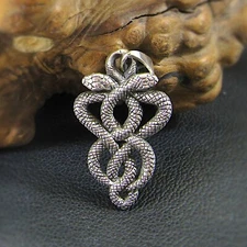 Solid 925 Sterling Silver Interwoven Snakes Pendant - Ouroboros Occult Jewelry