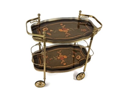 Italian Bar Cocktail Tea Cart Trolley Hollywood Regency Marquetry