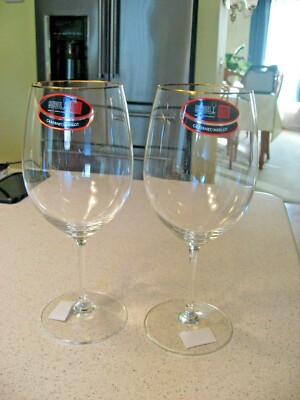 New Set of 2 Riedel Vinum Gold Rimmed Cabernet Merlot Wine Glasses - No Box