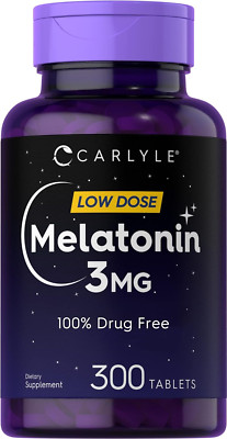 Melatonin 3Mg 300 Tablets Low Dose Drug Free Vegetarian, Non-Gmo, Gluten Free