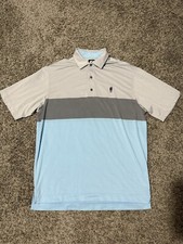 Men  s Footjoy Golf Polo Light Blue Gray Striped Size Large