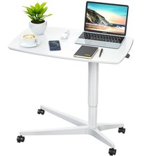 Mobile adjustable desk 24"-37" Height pneumatic easy , Bed side, home White