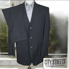 City Streets 2 Piece Suit Mens 40L 36X32 Black 3 Button Ventless
