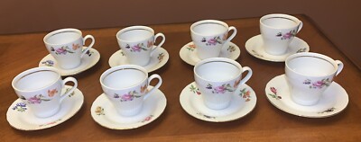 JlMenau Henneberg German Democratic Republic Demitasse Cup & Saucers~Lot of 8
