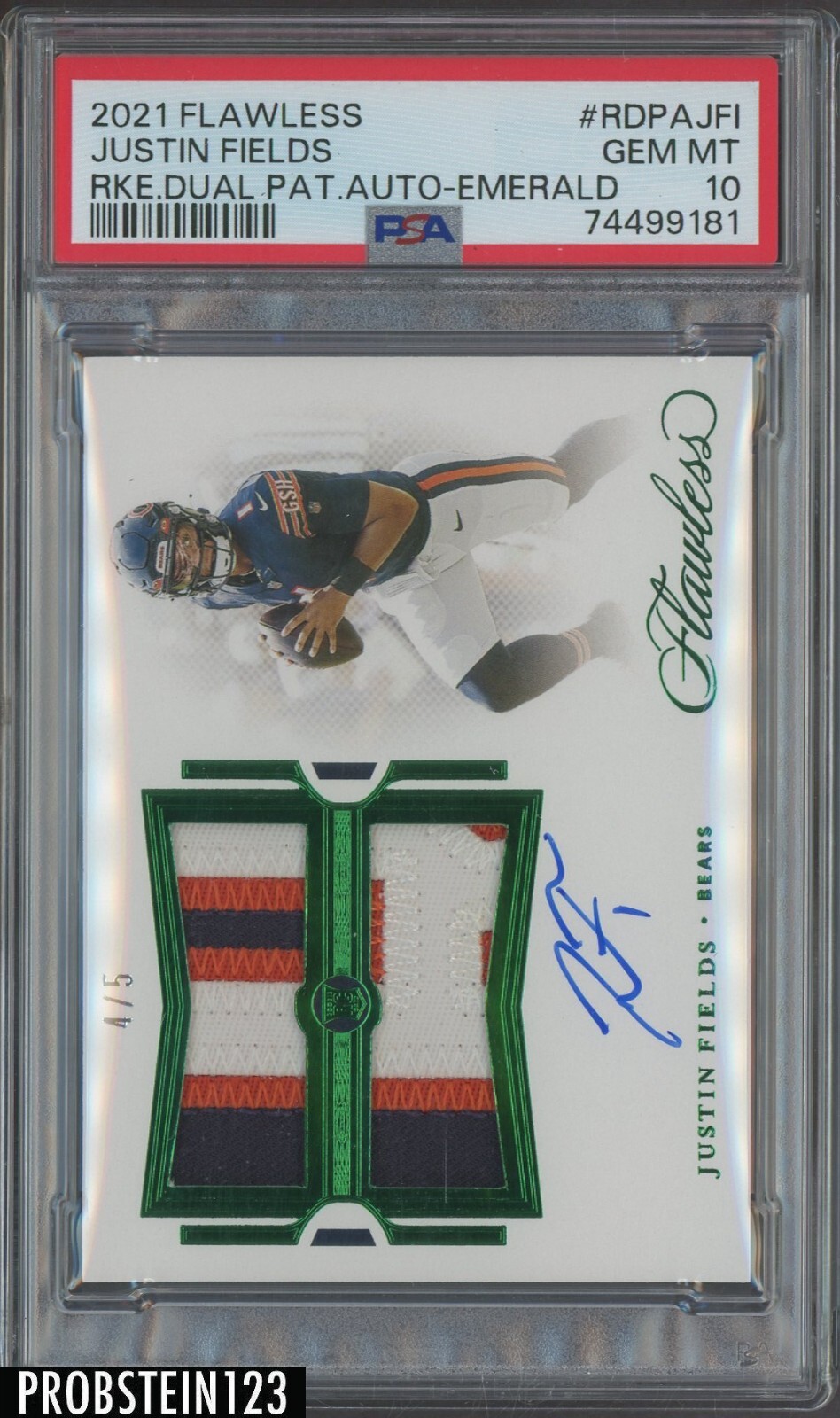 Justin Fields Panini Flawless Rookie Dual Patch Autograph #RDPAJFI Emerald