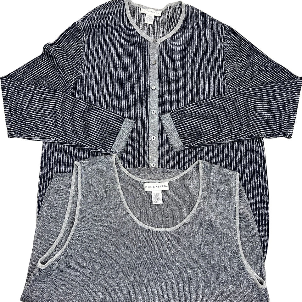Cárdigan Doncaster Azul Marino Metálico Plateado Conjunto Doble Talla 2W Foto 3 de 4