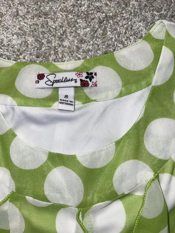 Vestido Speechless Niñas Verde Blanco Lunares Talla 8 Volantes Sin Mangas Pascua Foto 3 de 4