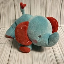 Fisher Price Blue Red Elephant Crinkle Baby Rattle Lovey 7" Plush Stuffed Animal