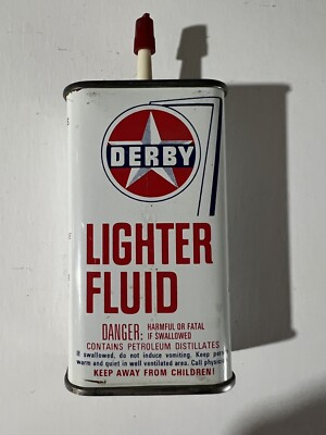 Rare Vintage Derby Refining Co. Lighter Fluid Can Tin Clean Oiler 