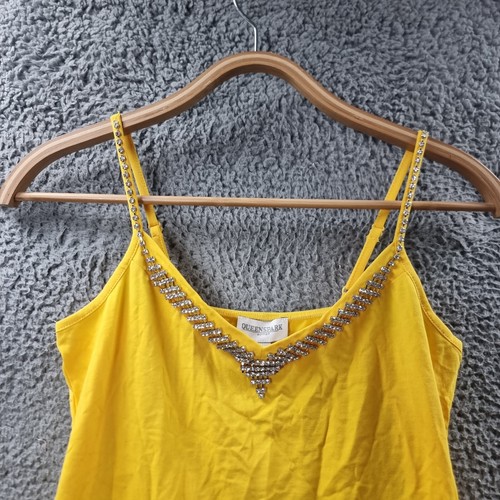 New Queenspark Womens Tank Top Size M Yellow Stretch Knit Sequin Sleeveless - Picture 4 of 15