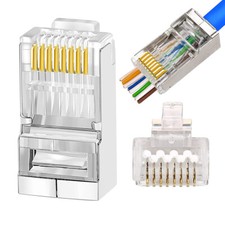 50PCS Shielded RJ45 Cat6 Connectors Pass Through Data Plug for Network Cable