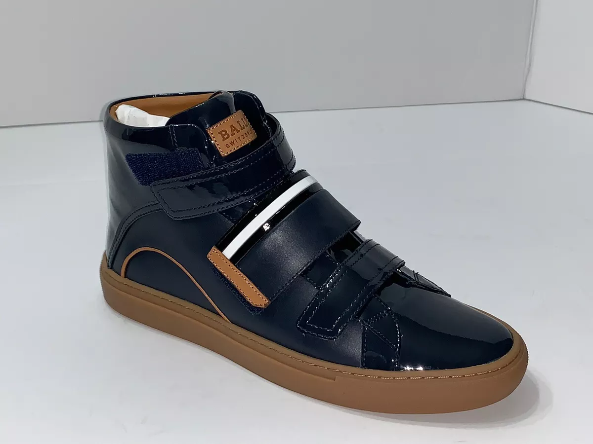 Authentic BALLY HERICK Leather BLUE Strap High Mens Shoes Sneakers