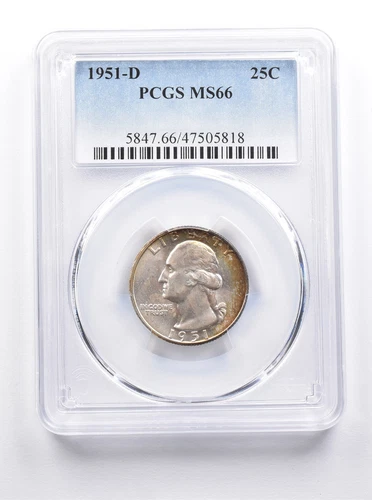 MS66 1951-D Washington Quarter PCGS Beautifully Toned *7525