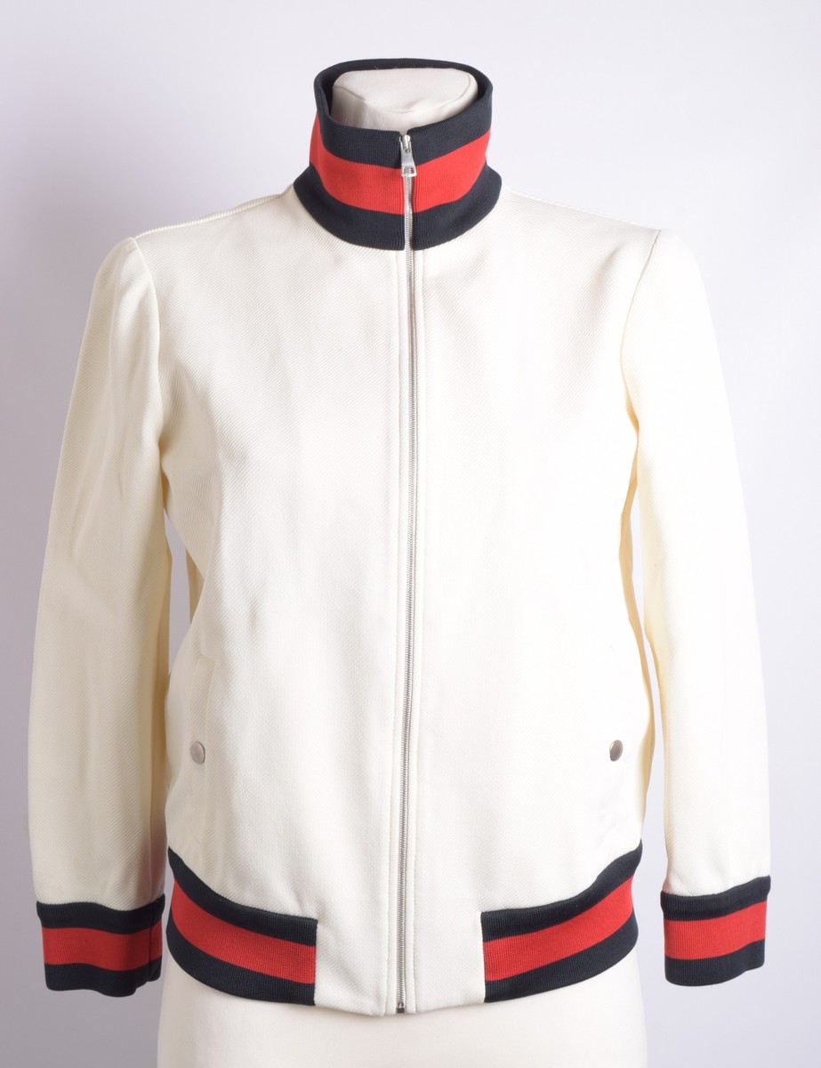 Gucci Women White Bomber Nylon High Neck Full Zip Varsity