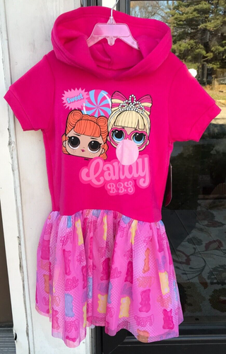 LOL Surprise sz 7/8 Girls Dress Pink Hooded Tulle Gummie Bears Bow New A12 - Picture 3 of 10