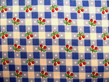 HTF MARY ENGELBREIT BLUE WHITE CHECK PLAID GINGHAM CHERRY COTTON FABRIC 1/2 YD