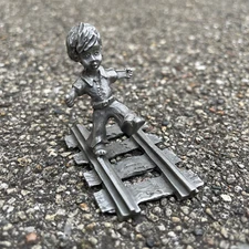Boy Walking on Railroad Tracks Pewter Figure