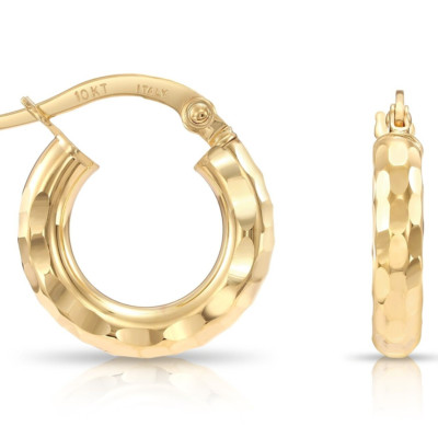 10K echte massive Gelbgold handgraviert Diamantschliff italienische Creolen Ohrringe 14mm