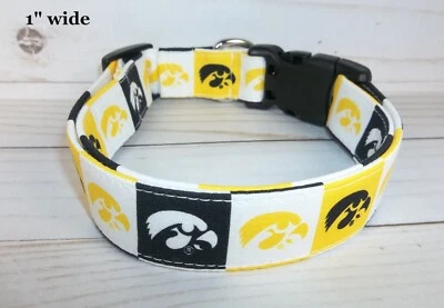 HANDMADE Iowa Hawkeyes Black Yellow Terri's Dog Collar custom made adjustable fabric