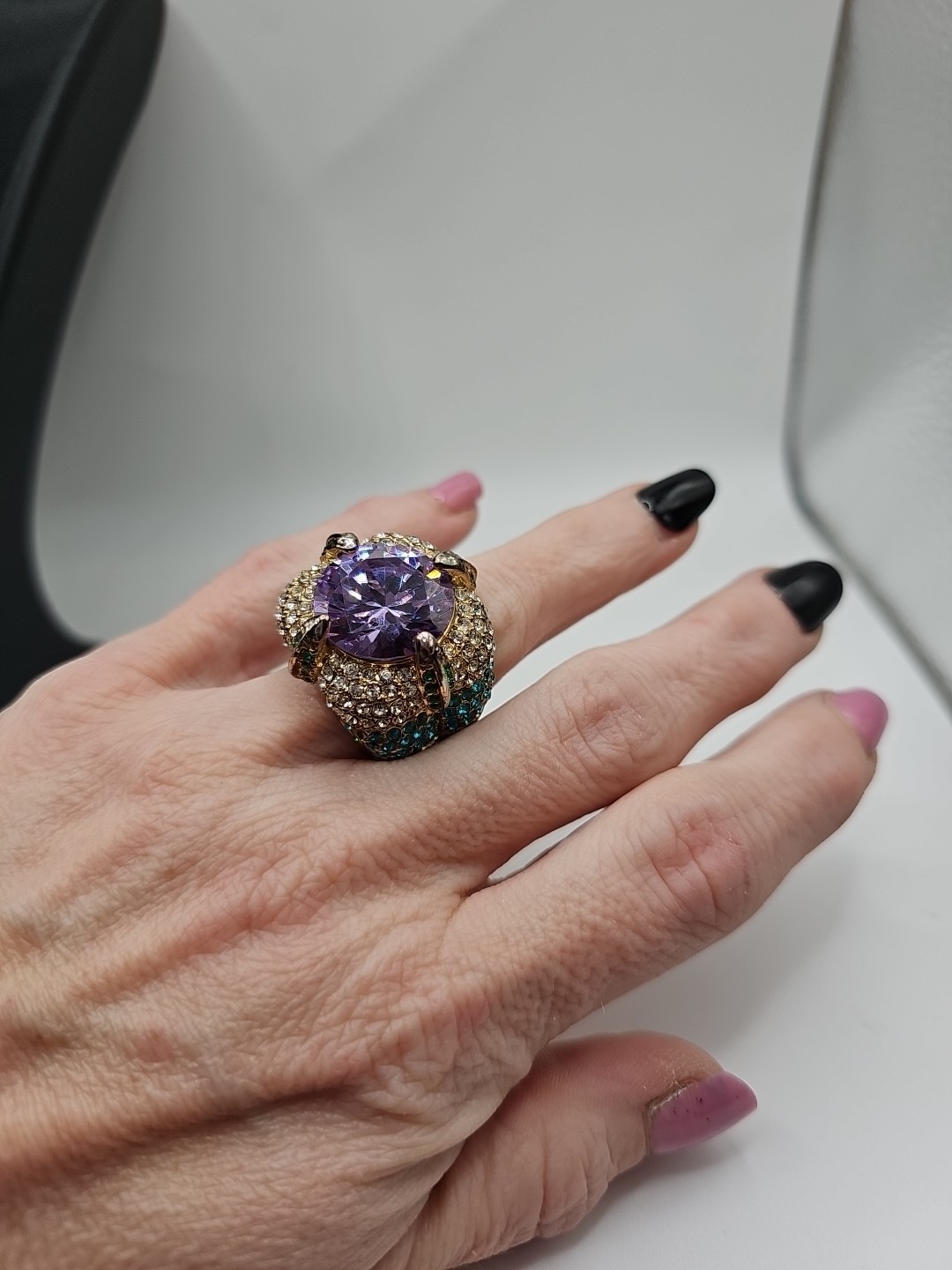 Adjustable Statement Ring, Purple/Green/Blue, Lar… - image 6
