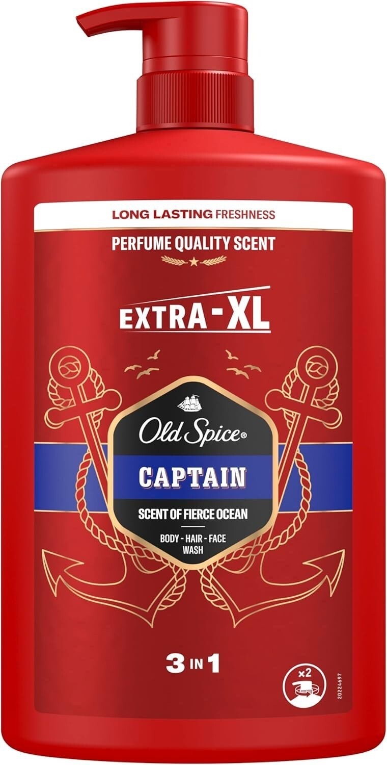 Old Spice Captain Shower Gel Men 3-in-1 Mens Shampoo Body Hair Face Wash, 1000ml