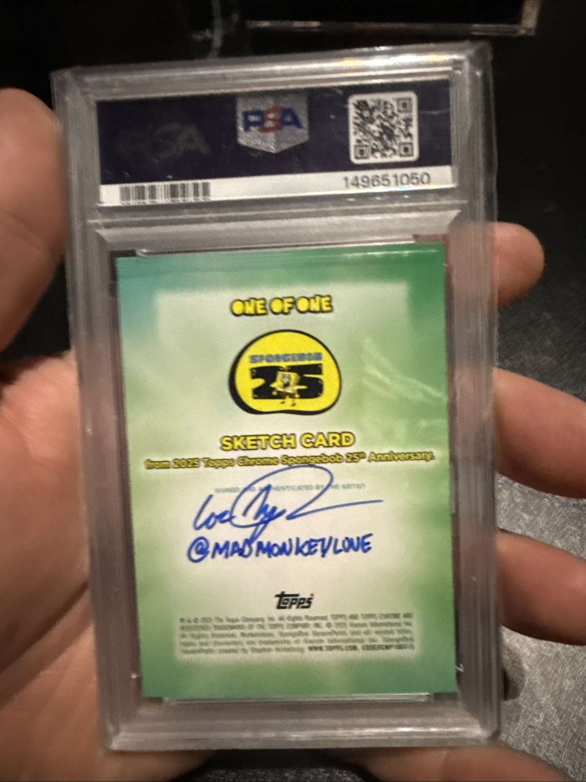 2025 Topps Chrome Spongebob 25th Squilliam Fancyson Sketch - PSA 9 view 2