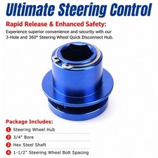 3-Hole 360  Quick Release Steering Wheel Hub Adapter Universal Car Racing Blue