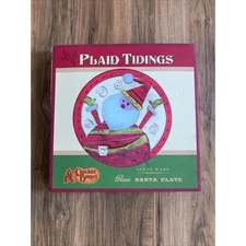 CRACKER BARREL SANTA PLAID TIDINGS GLASS PLATE 12" Christmas Decor Kitchen