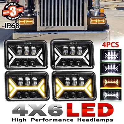 4pcs 4X6'' Hi/Lo Beam  LED Headlights for Freightliner FLD Western Star 4900 Semi
