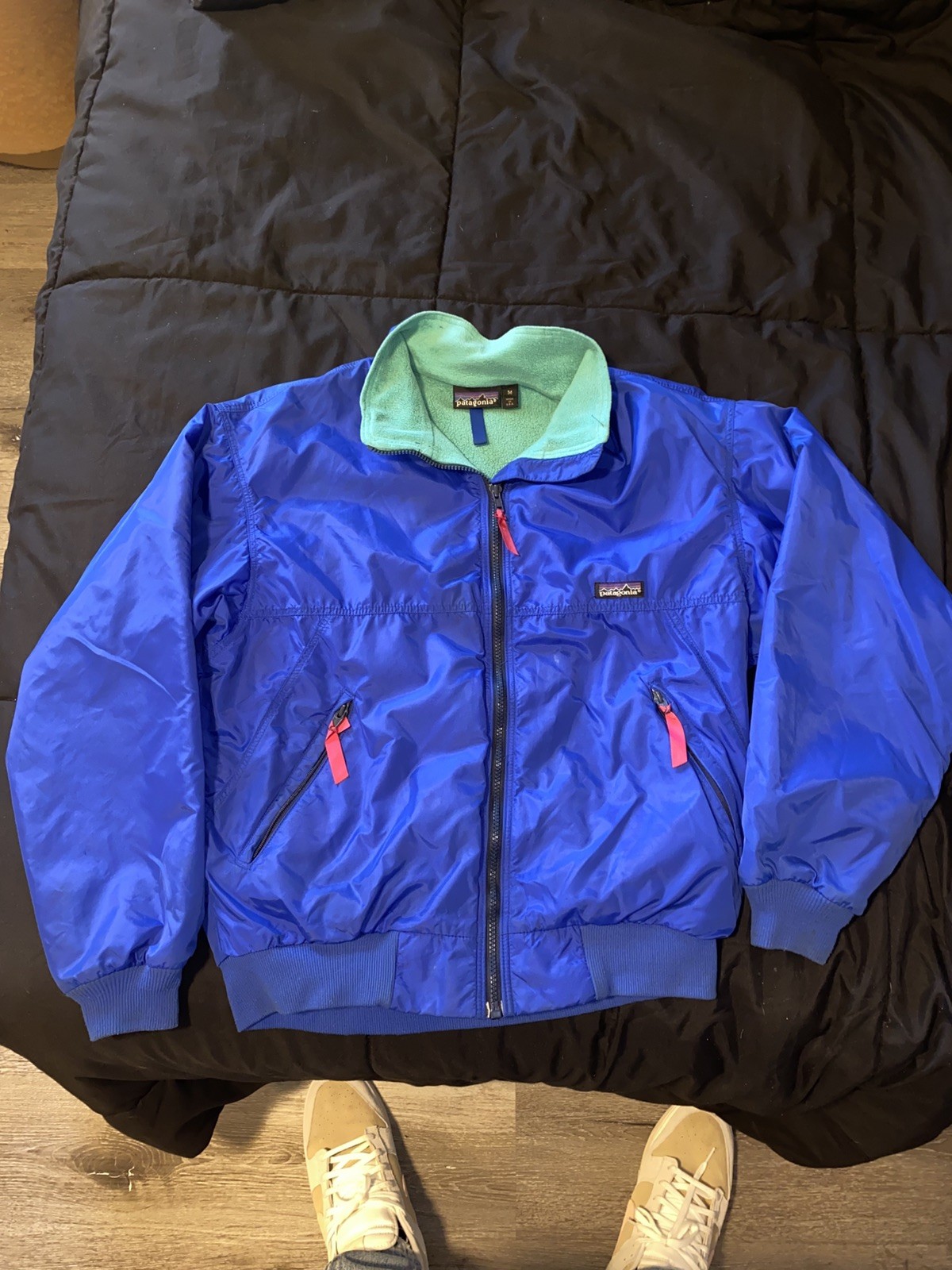 Vintage 90’s Patagonia Blue Bomber Jacket  Teal Fleece Lined Made in USA Men's M