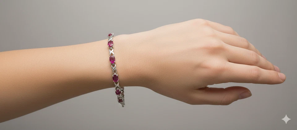 very attractive Ruby Gemstone Chain Bracelet 925 Sterling Silver For Women - Image 2 of 4