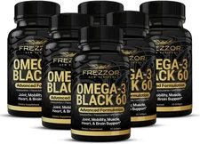 FREZZOR Omega 3 Black Green Lipped Mussel Oil Capsules - 6 Bottles, 360 Count
