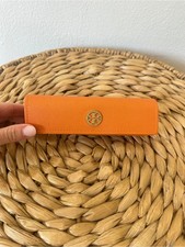 Tory Burch Bright Orange Leather Sunglass Case with Gold Logo