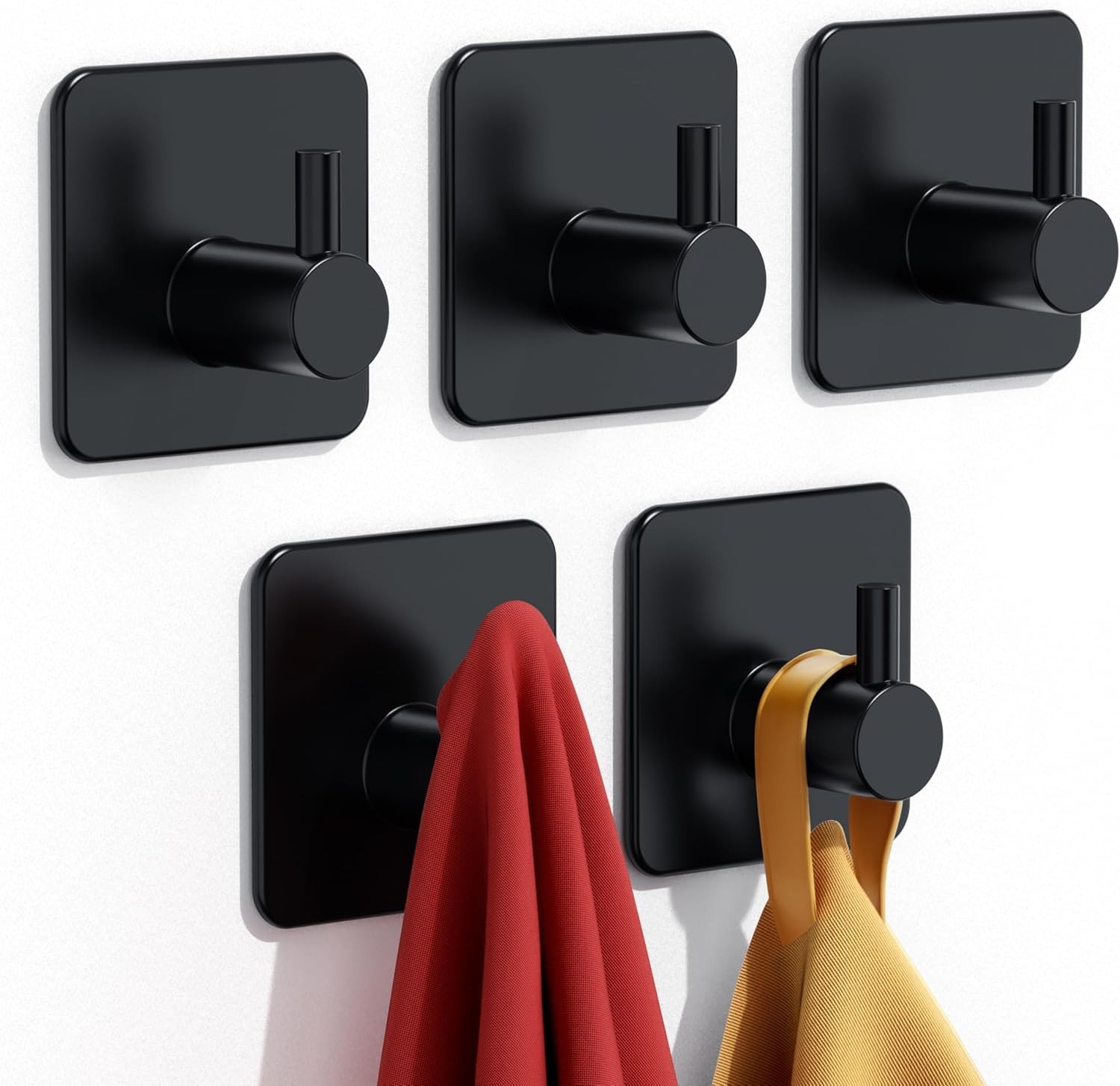 Heavy Duty 5 Pack Adhesive Hooks - 30lbs Max Capacity, Rustproof Stainless Steel