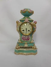 Antique KPM Porcelain Mantel Clock Cherubs Runs Well