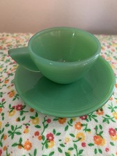 Akro Agate Jade Slag Glass Children's Miniature Tea Cup  Saucer