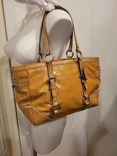 Coach Golden Oak Colored Patent Leather Shoulder Tote Bag Med-Sz Silver Hardware