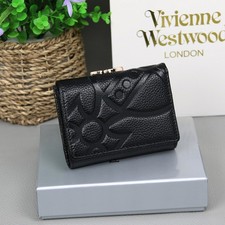 Vivienne Westwood Tri-fold wallet Embossed leather orb Black 13111 outlet New