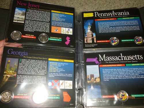 MINT American Painted Colorized Statehood Quarter Collection 20 States Binder - Picture 4 of 12