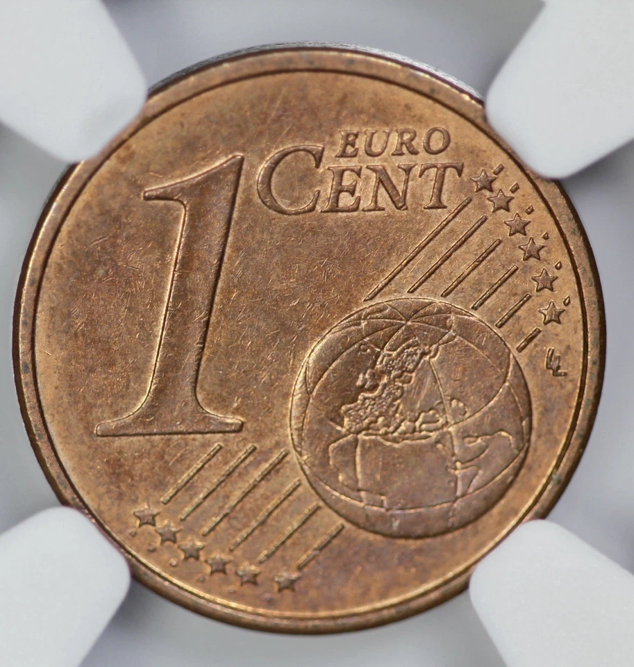 Undated Euro 1c Cent Error Struck with Two Reverse Dies NGC MS 61 RB - Image 3 of 4