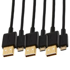 Amazon Basics 5-Pack USB-A to Micro USB Charging Cable, 10ft, Black
