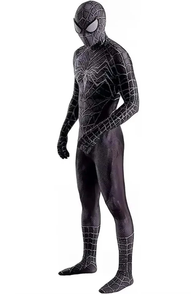Adult Black Spider-Man Venom Costume Black Spiderman Suit Cosplay Detached Mask - Image 3 of 4