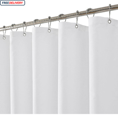 Fabric Shower Curtain Liner Solid White Hotel Quality Mildew Resistant Washable