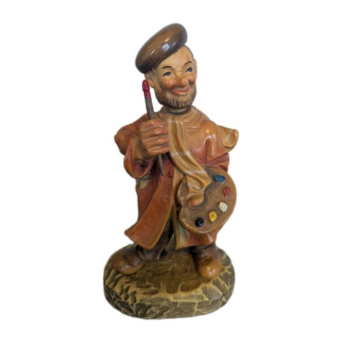 ANRI Wood Hand Carved & Painted Figurine Painter with Brush & Palette 6.75" Tall - Picture 1 of 6
