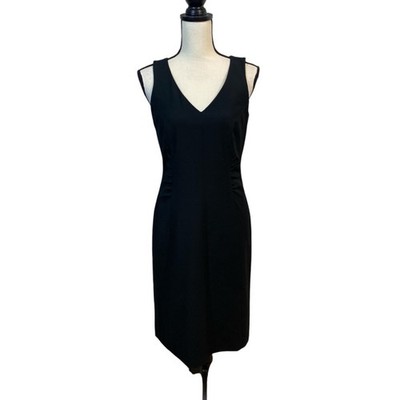 Comma Black V-Neck Ruched Midi Dress Size 36/Small