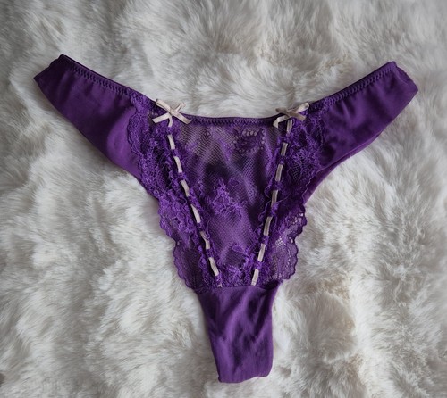 Women's Elle Macpherson Intimates Lace Thong, Purple, Small - Picture 7 of 9