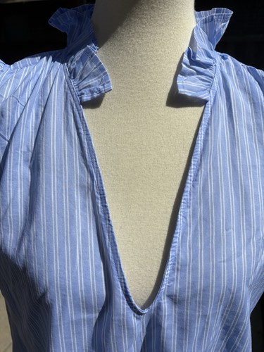 NWT H&M Ruffle Trim Poplin Striped Blue Blouse Top Medium - Picture 6 of 10