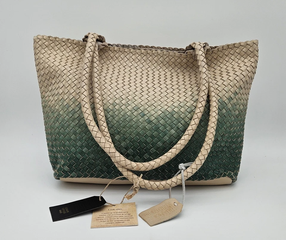 Bolsa de ombro nova com etiquetas feita na Índia tecido marrom a verde ombre couro genuíno, bolsa tote - Imagem 3 de 4