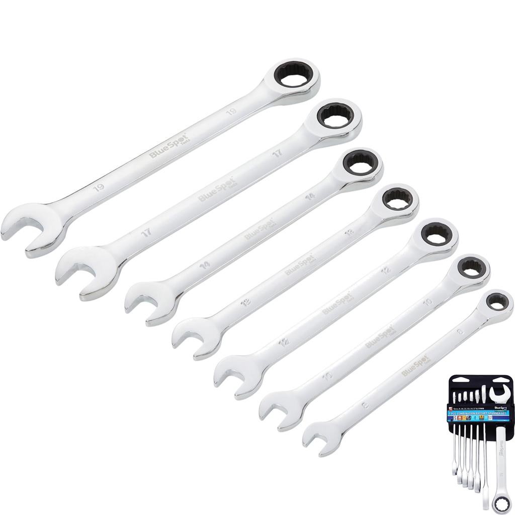 Bluespot 5pc Combination Ratchet Spanner Wrench Set Metric 8-19mm Garage Tool